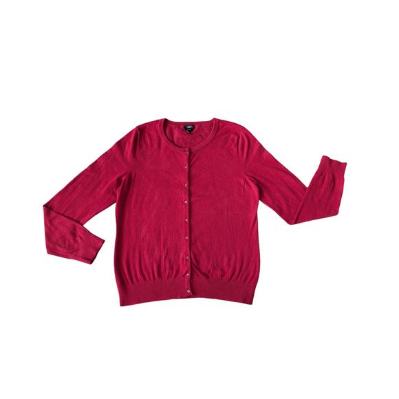 Talbots Crew Neck Cardigan Womens L Red-Burgundy Pima Cotton Mature Corporate - Picture 1 of 7